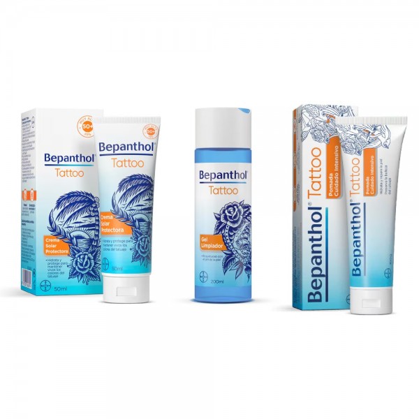 Bepanthol Tattoo pack gel limpiador + pomada hidratante + crema solar SPF50+